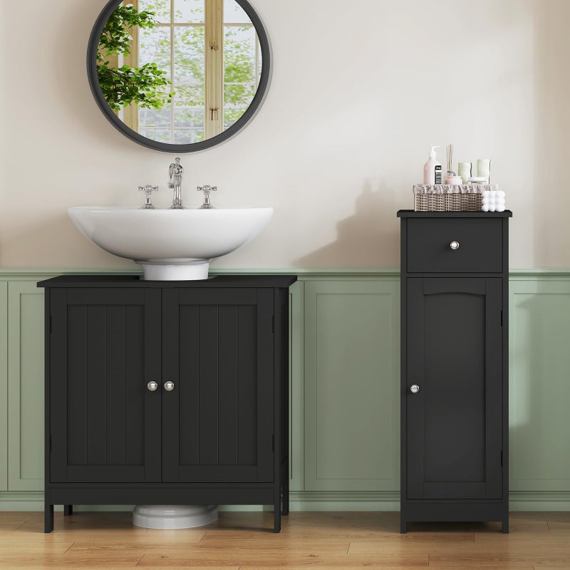 Iwell Bathroom Storage Cabinet, Small Bathroom Floor Cabinet with Drawer & Storage Shelf, Free-Standing Organizer Cabinets for Hallway/Living Room, Black - Image 3