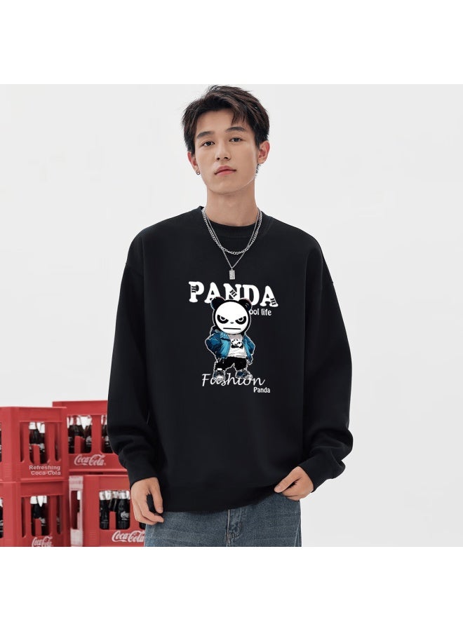 Hipanda Men's Sweatshirt, Autumn Trendy Casual Round Neck Loose Top, Inner Wear Undershirt Without Hood, Black, Size L - Image 2
