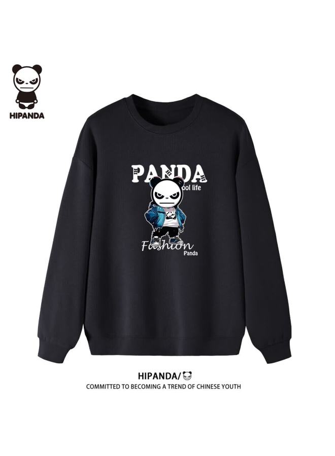 Hipanda Men's Sweatshirt, Autumn Trendy Casual Round Neck Loose Top, Inner Wear Undershirt Without Hood, Black, Size L - Image 1