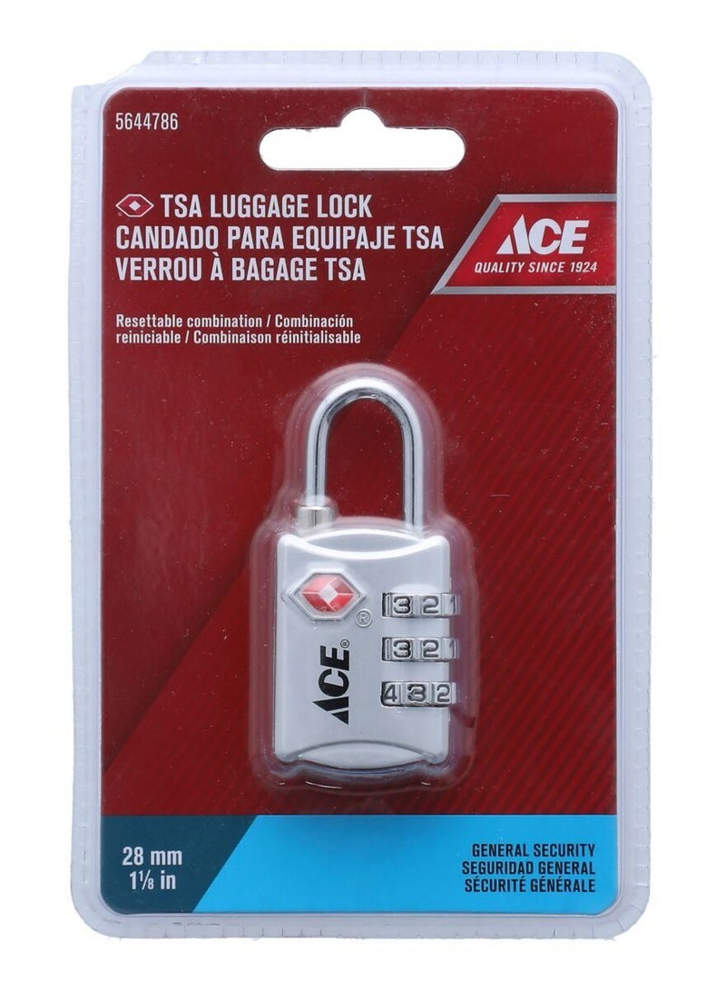 Ace Combination Luggage Padlock Silver 28mm