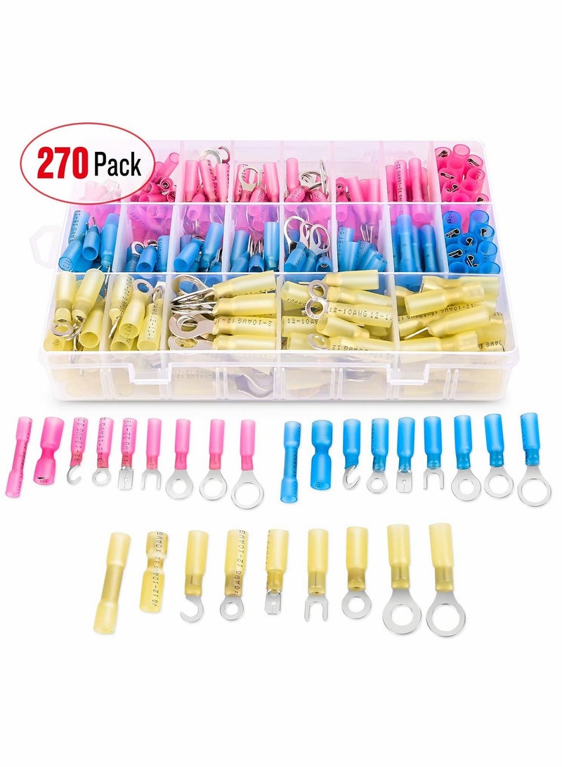 SYOSI Heat Shrink Wire connector, Waterproof Marine Automotive Connector, Assortment Rings Fork Hook Spade Butt Splices 270 PCS - Image 4
