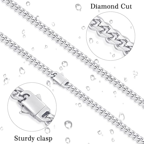 Fiusem 6mm Silver Colored Chains for Men, Silver Plated Cuban Link Chain Necklace for Men and Women, Stainless Steel Necklaces 20 Inch - Image 4