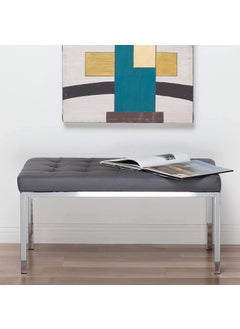 INDIAN DECOR INDIAN DECOR 31470 Leather Bench Size 285 x 18 x 18 Living Room Bench Grey Fabric with Chrome Frame  - Image 2