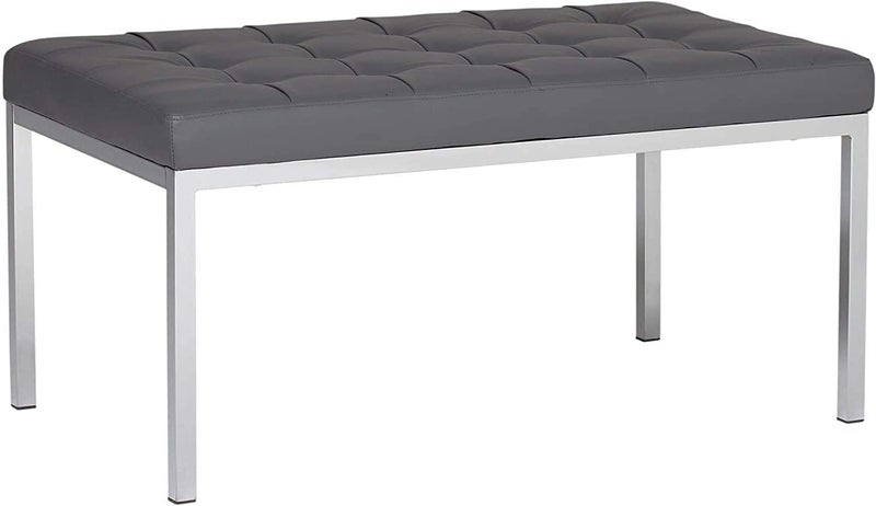 INDIAN DECOR INDIAN DECOR 31470 Leather Bench Size 285 x 18 x 18 Living Room Bench Grey Fabric with Chrome Frame  - Image 1
