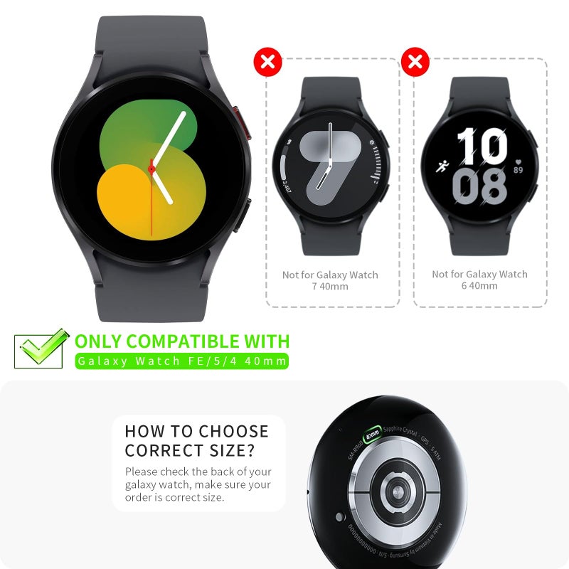 HASDON [6+6Pack Case and Screen Protector for Samsung Galaxy FE/Galaxy Watch 5/ Galaxy Watch 4 40mm, Bubble Free Tempered Glass Screen Protector + Waterproof Matte Hard PC Bumper Cover - Image 2