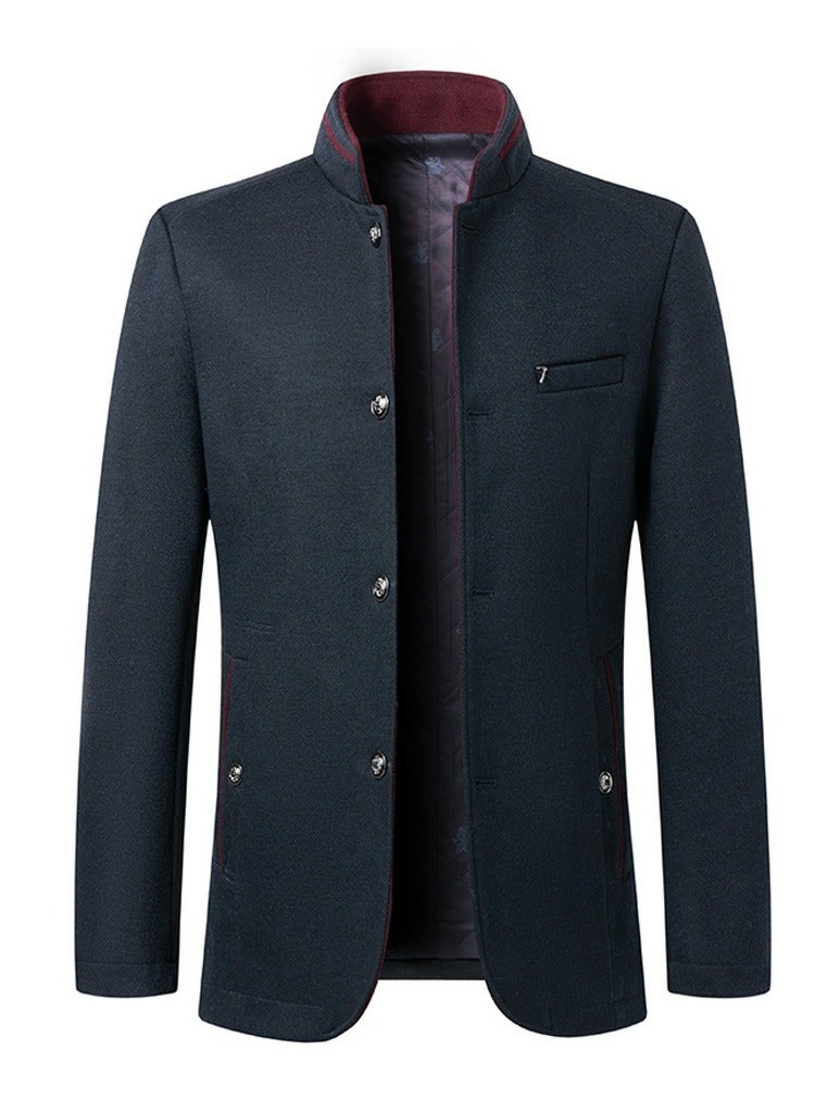 Loquat Mens Casual Suit Blazer Jackets Stand Collar Lightweight Lined Coats Business Coats Navy Blue  - Image 1