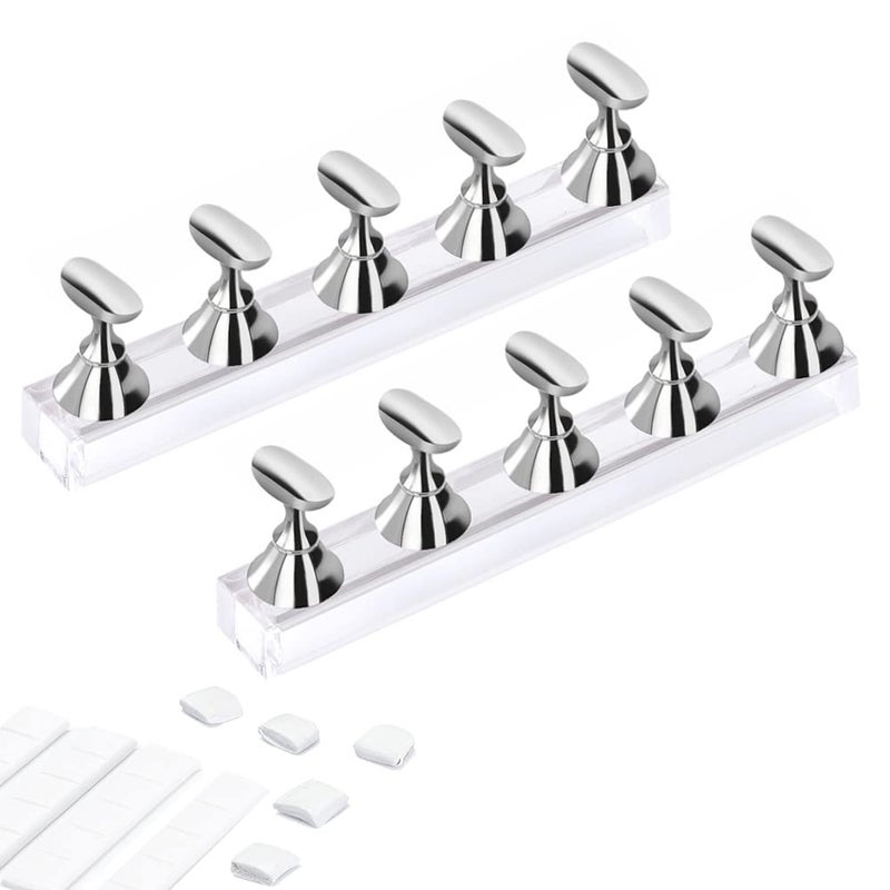 Etercycle Acrylic Nail Display Stand DIY Nail Crystal Holder Magnetic Practice Stands with Reusable Adhesive Putty Clay for False Nail Tip Manicure Tool (2 Sliver) - Image 1
