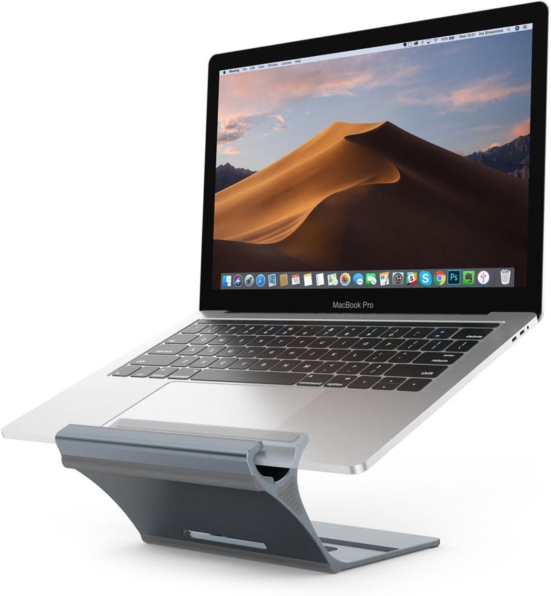 PHOCAR All-in-One Aluminum Laptop Stand & Vertical Laptop Holder, Self-Locking One-Piece Design, No Screws or Hinges, Laptop Riser for MacBook Air Pro, 13"-17" Laptops - Image 1