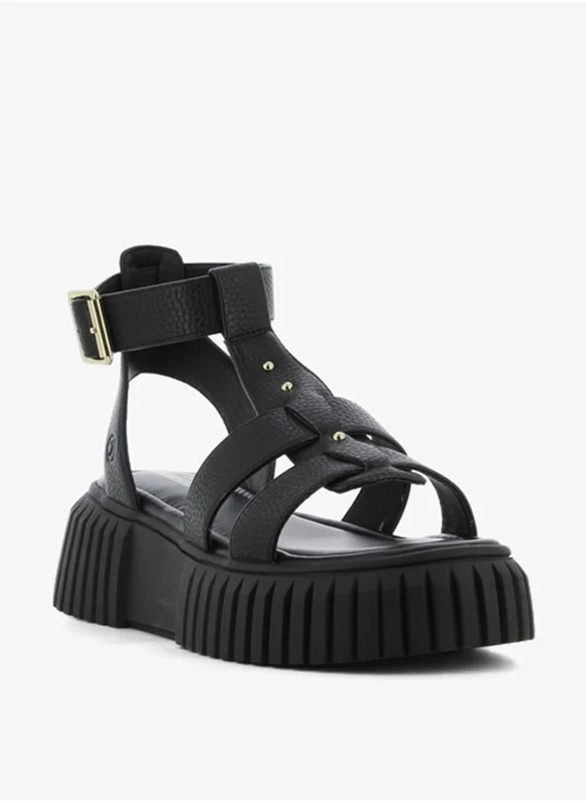 SJ Women's Solid Open Toe Sandals with Buckle Closure