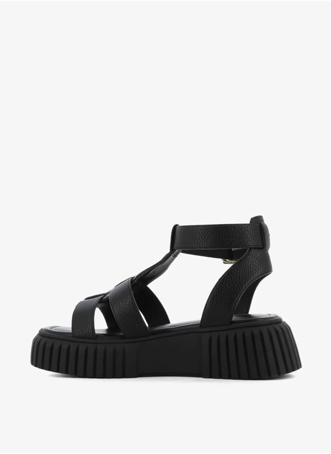 SJ Women's Solid Open Toe Sandals with Buckle Closure