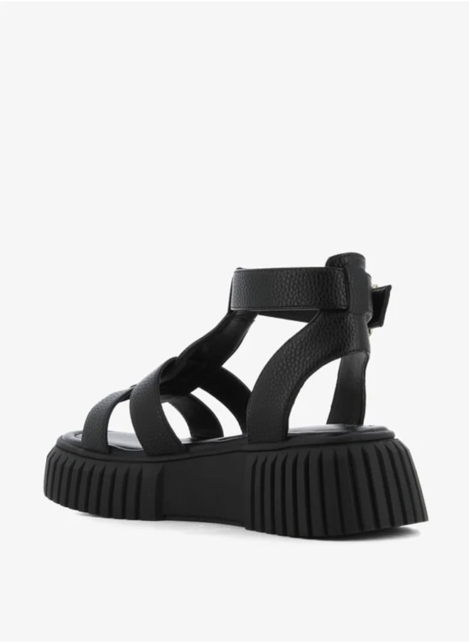 SJ Women's Solid Open Toe Sandals with Buckle Closure