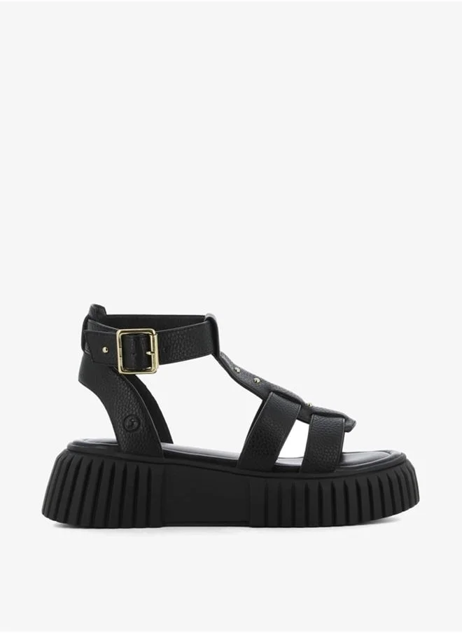 اس جي Women's Solid Open Toe Sandals with Buckle Closure