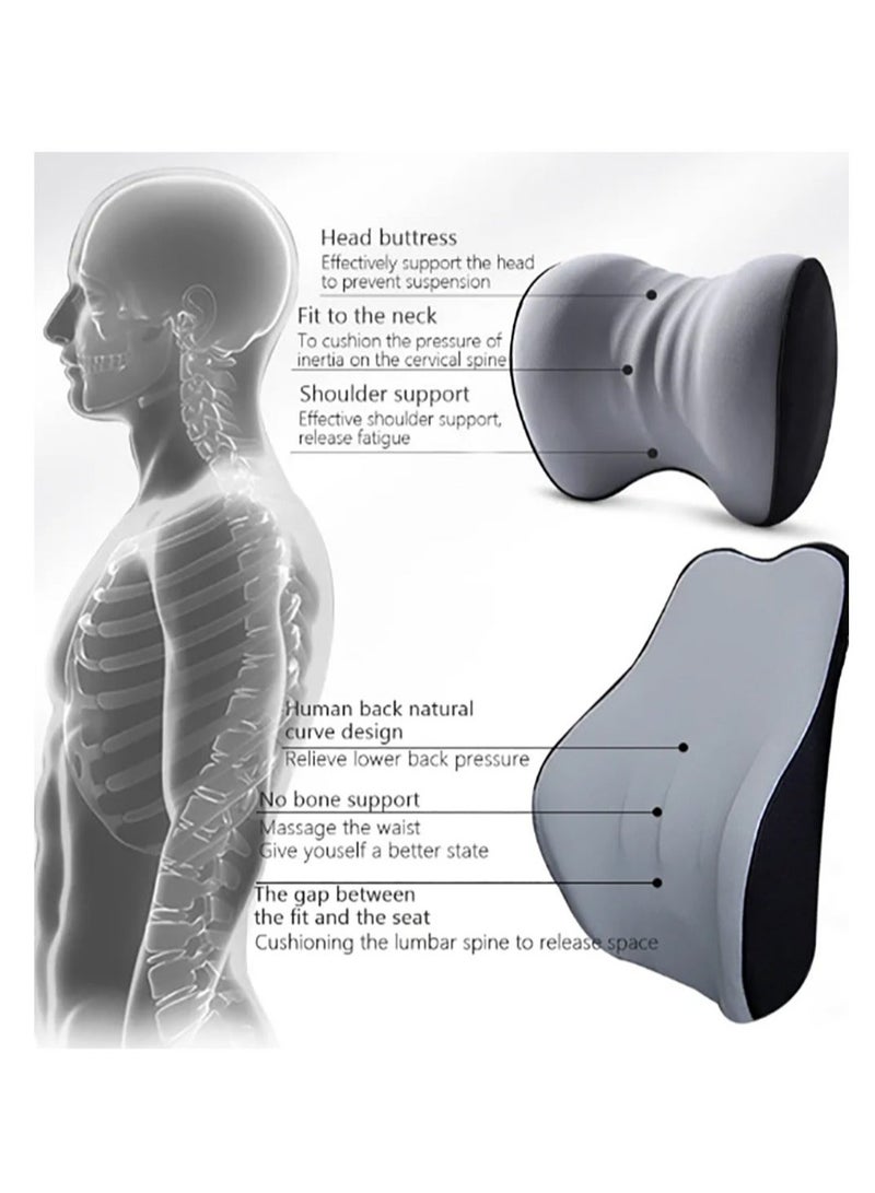 Lumbar Support Pillow And Car Headrest Neck Pillow Ergonomic Design Memory Cotton Headrest And Back Car Waist Pillow And Car Neck Support Pillow Back Seat Back Pillow For Car For Office Chair  Grey - Image 2
