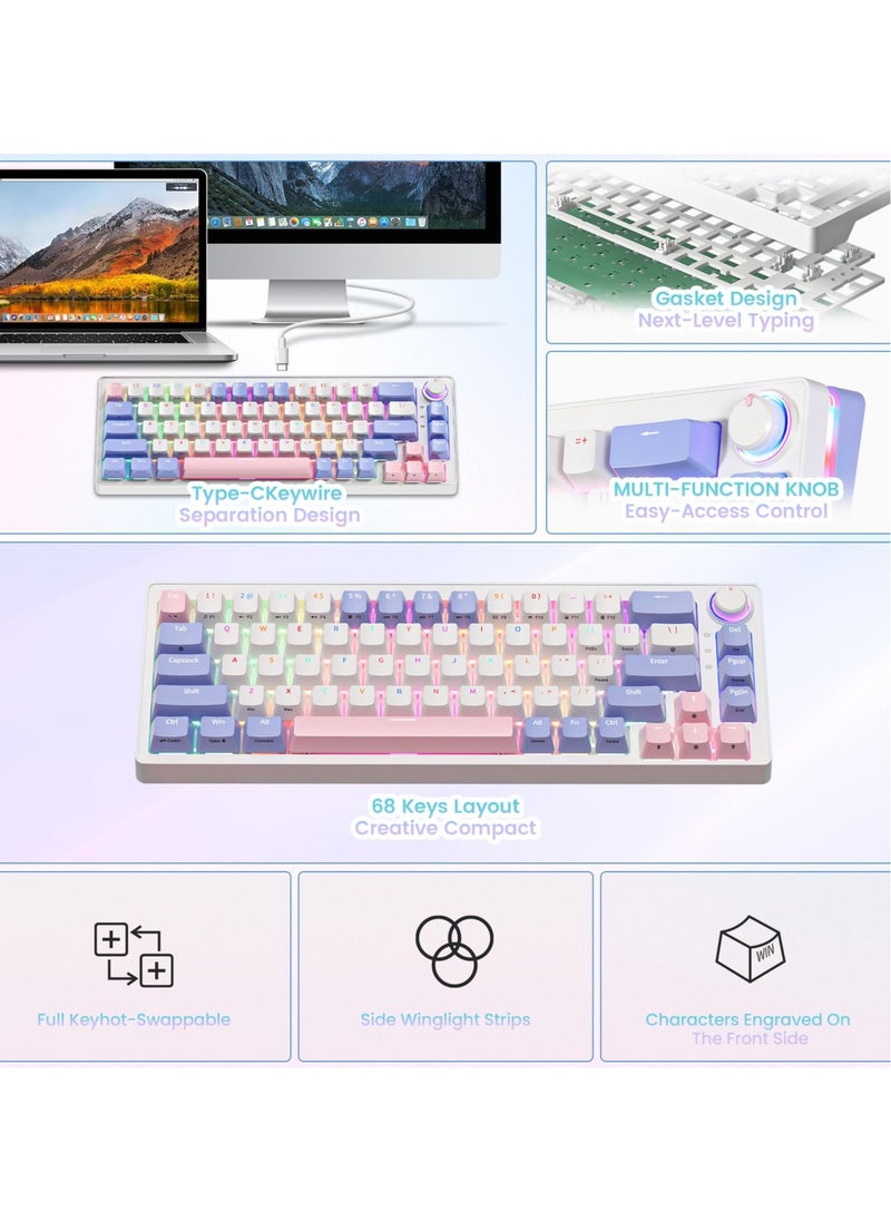 UCHUANG - Mechanical Gaming Keyboard with RGB LED Rainbow Backlit & Side Light Bars, 68 Keys Hot Swappable Yellow Switch, Dedicated Knob Control, USB-C Wired Keyboard for Windows/MacOS/Android PC Gamers - Image 1