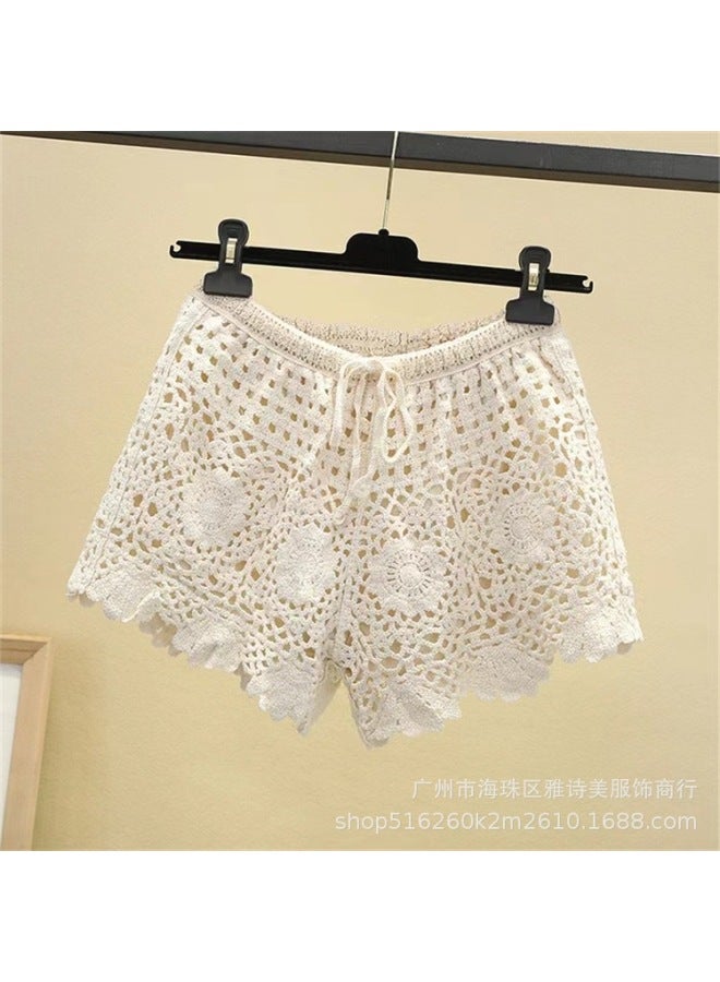 New Crochet Hollow Casual Vacation Lace Shorts Women Anti-exposure Safety Pants Loose Plus Size Leggings For Outerwear
