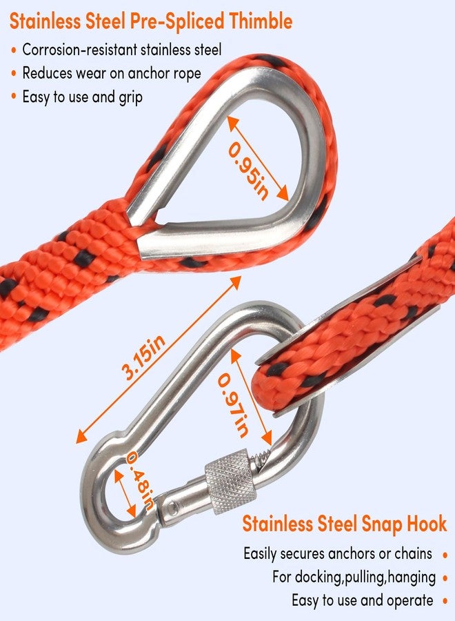 BALAVA Anchor Rope 50FT x 3/8in,Premium Solid MFP Braided Anchor Rope Anchor Line,Boat Anchor Rope with Stainless Steel Thimble & Snap Hook,Boat Rore Marine Rope for Anchors and Boats (Orange/Black) - Image 4