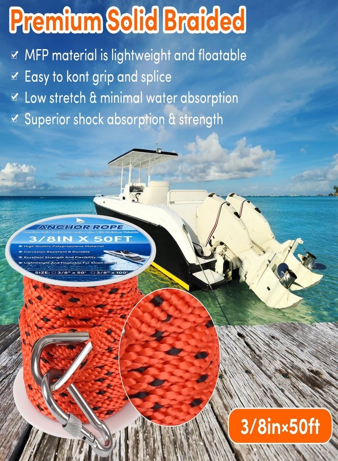 BALAVA Anchor Rope 50FT x 3/8in,Premium Solid MFP Braided Anchor Rope Anchor Line,Boat Anchor Rope with Stainless Steel Thimble & Snap Hook,Boat Rore Marine Rope for Anchors and Boats (Orange/Black) - Image 3