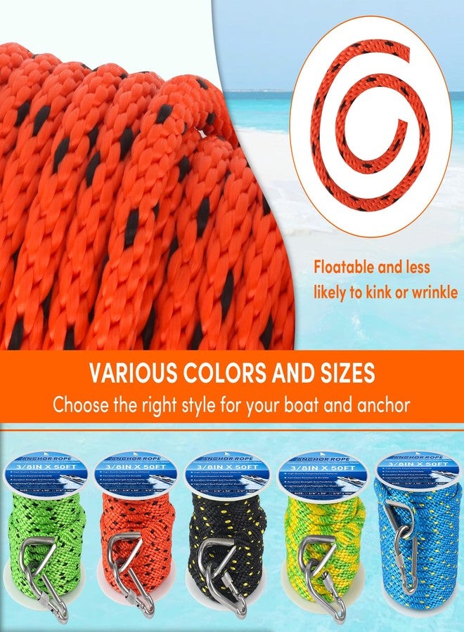 BALAVA Anchor Rope 50FT x 3/8in,Premium Solid MFP Braided Anchor Rope Anchor Line,Boat Anchor Rope with Stainless Steel Thimble & Snap Hook,Boat Rore Marine Rope for Anchors and Boats (Orange/Black) - Image 5