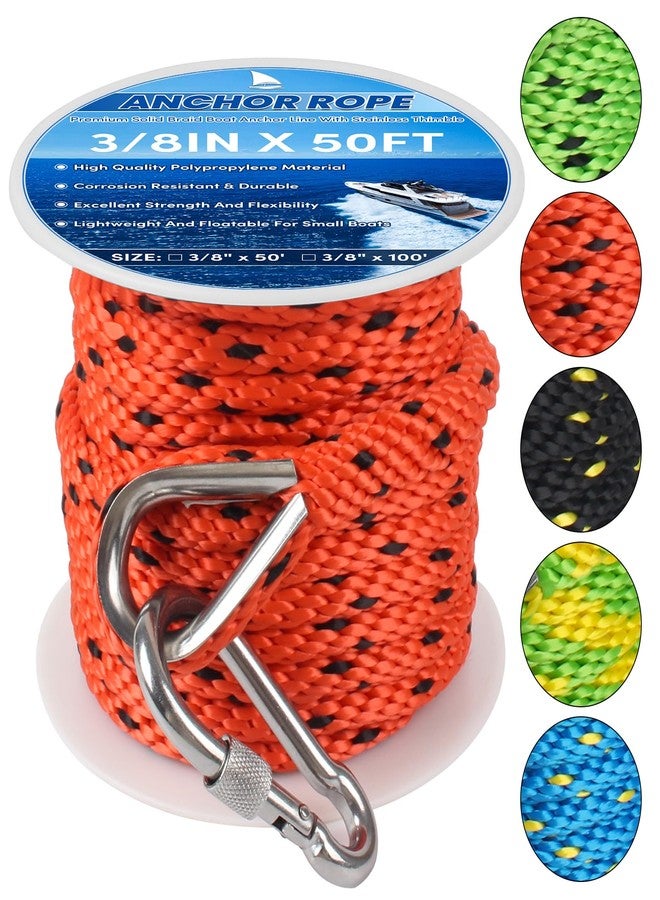 BALAVA Anchor Rope 50FT x 3/8in,Premium Solid MFP Braided Anchor Rope Anchor Line,Boat Anchor Rope with Stainless Steel Thimble & Snap Hook,Boat Rore Marine Rope for Anchors and Boats (Orange/Black) - Image 1