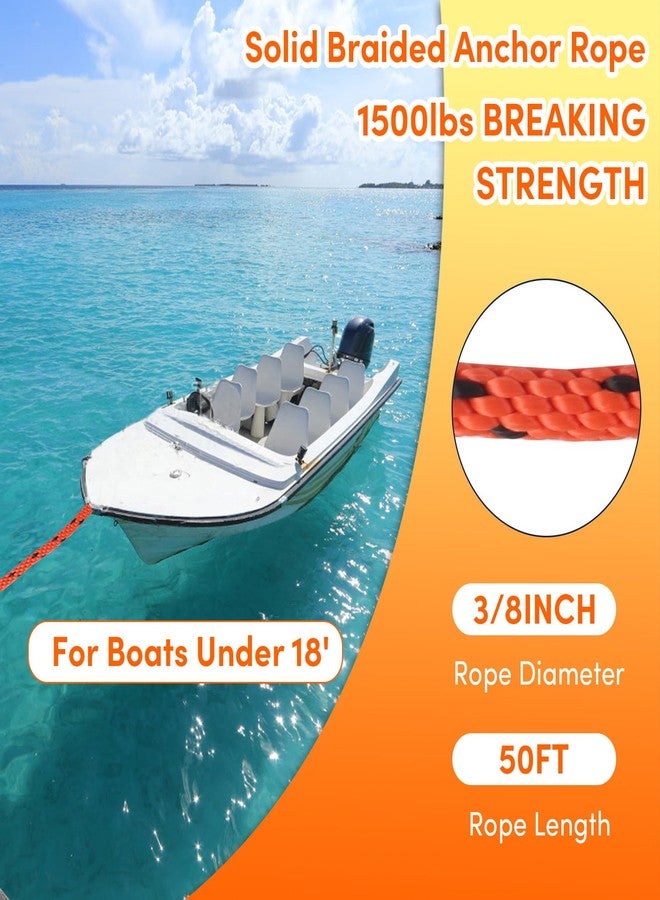 BALAVA Anchor Rope 50FT x 3/8in,Premium Solid MFP Braided Anchor Rope Anchor Line,Boat Anchor Rope with Stainless Steel Thimble & Snap Hook,Boat Rore Marine Rope for Anchors and Boats (Orange/Black) - Image 2