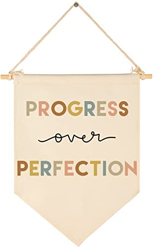 Progress Over PerfectionNursery DecorClassroom PosterReading Room DecorTeacher GiftCanvas Hanging Pennant Flag Banner Wall SignChristmas Gift