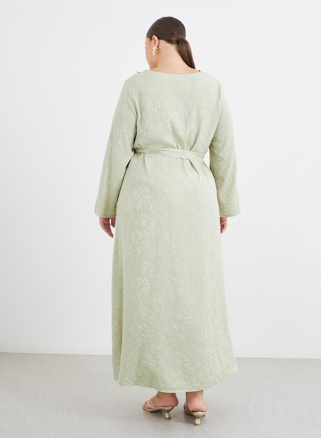 ستايلي بلس كفتان جاكار باللون الأخضر مع تطريز دانتيل - Image 4