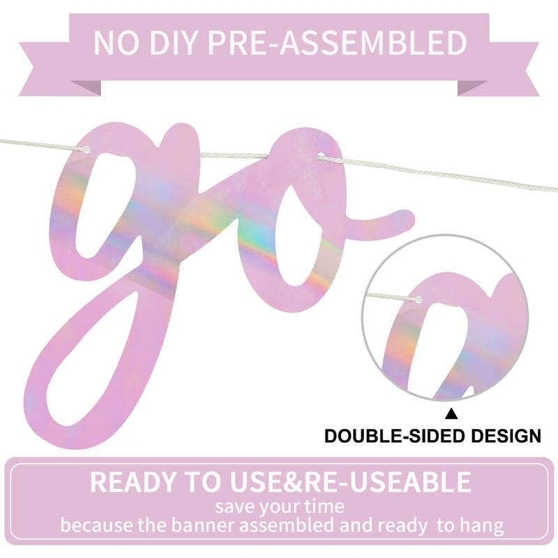 BEISHIDA Double-Sided Rainbow Pink Go Shawty It's Your Birthday Banner 11.4Feet,NO DIY-Hip Hop Theme Glitter Happy Birthday Banner Pre-Strung Rap Theme Happy Birthday Sign for Man Women birthday Party Supply - Image 3