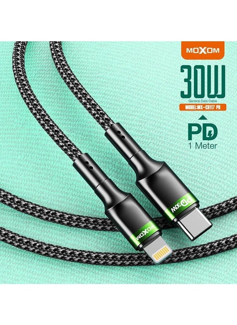 MOXOM Moxom Cable MX-CB117 30W PD Fast Charging Cable 1 Meter Black  - Image 3