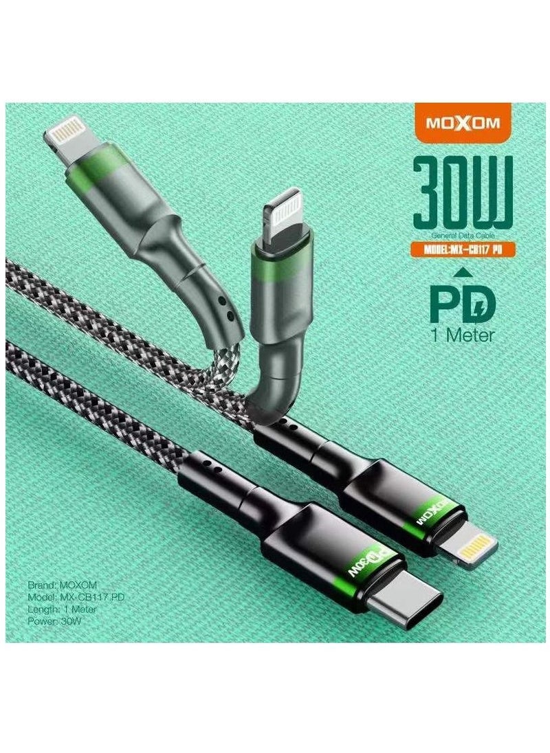 MOXOM Moxom Cable MX-CB117 30W PD Fast Charging Cable 1 Meter Black  - Image 1