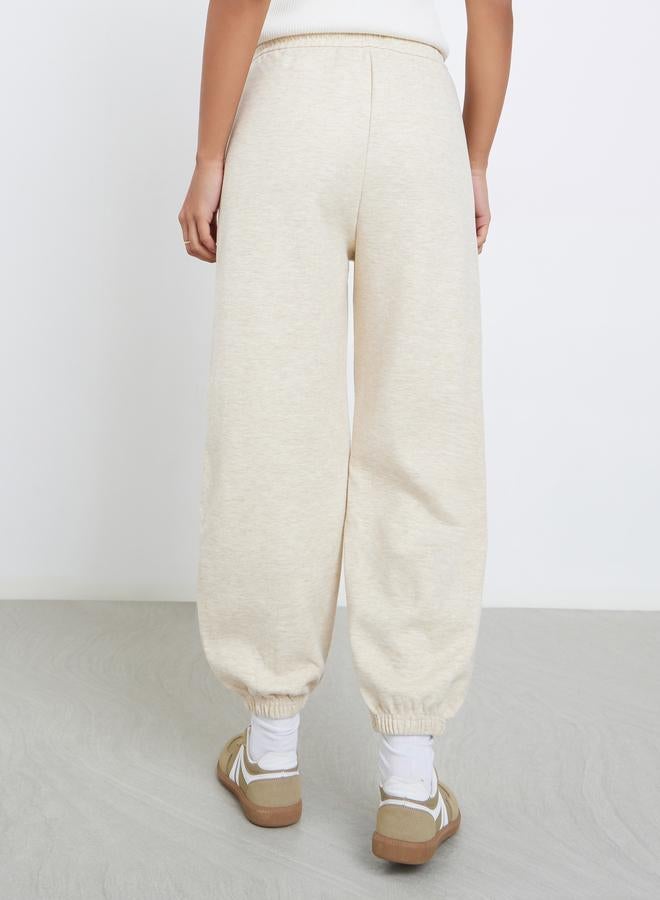Styli Cream Solid Cuffed Joggers - Image 4