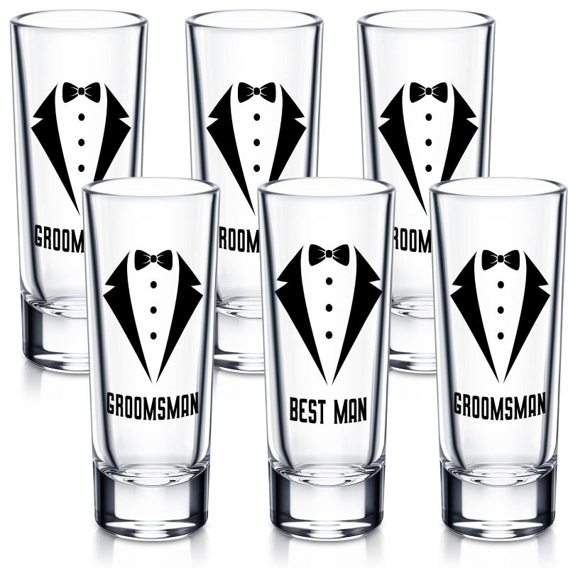 Rtteri 6 Pcs Wedding Shot Glasses Set 1 Best Man 5 Groomsmen Shot Glasses Wedding Party Favors Glasses Bachelor Party Favors Groomsman Gifts Bachelor Party Decorations for Proposal Men,2 oz - Image 1