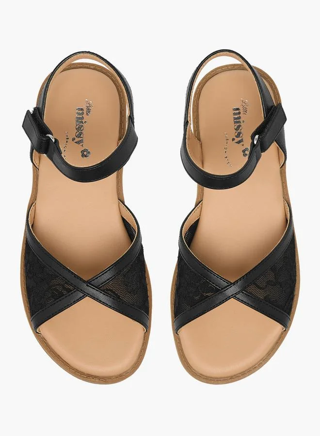 Little Missy BLACK Girls Lace Detail Hook & Loop Sandals for Women | Best Price UAE