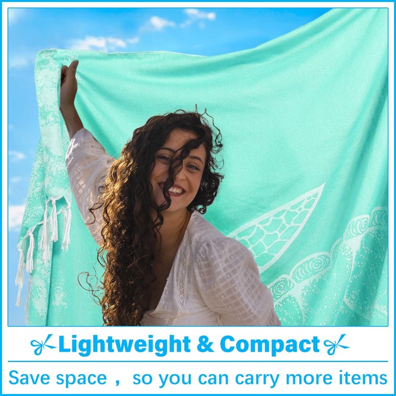 Vikumond Oversized Turkish Beach Towel Blanket XXL Cotton Sandproof Towels Boho Woven Extra Large Big Sand Free Giant Throw Blankets Huge Quilt XL Picnic Camping Necessities Cloud For Adult Gifts Teal - Image 3