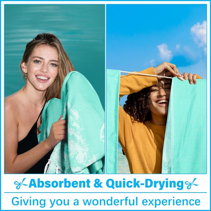 Vikumond Oversized Turkish Beach Towel Blanket XXL Cotton Sandproof Towels Boho Woven Extra Large Big Sand Free Giant Throw Blankets Huge Quilt XL Picnic Camping Necessities Cloud For Adult Gifts Teal - Image 4