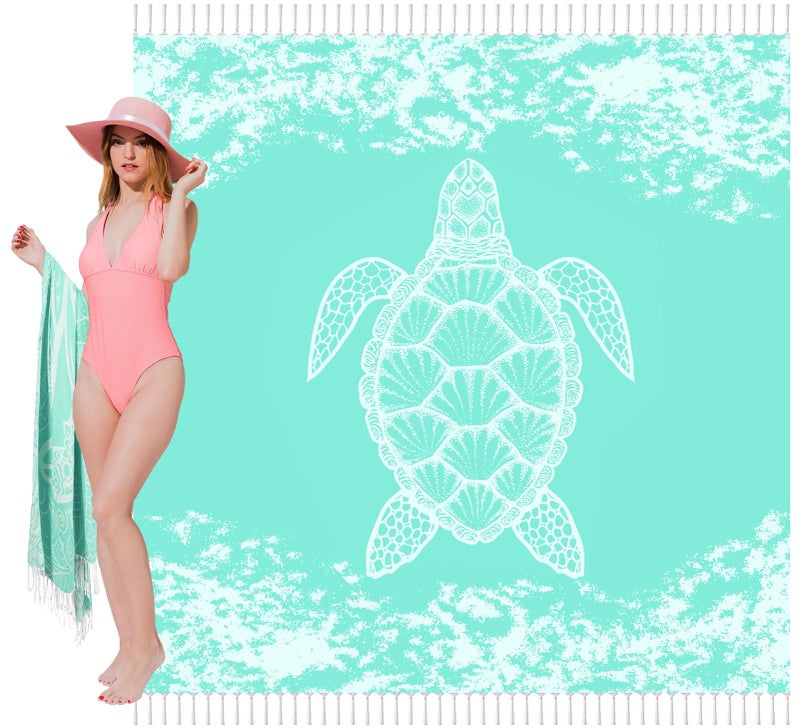 Vikumond Oversized Turkish Beach Towel Blanket XXL Cotton Sandproof Towels Boho Woven Extra Large Big Sand Free Giant Throw Blankets Huge Quilt XL Picnic Camping Necessities Cloud For Adult Gifts Teal - Image 1