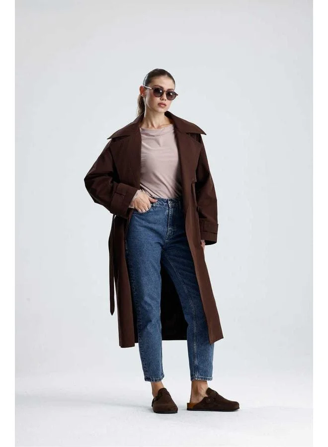 GACACOLLECTION PANTHEON Long Waterproof Fabric Belted Trench Coat.