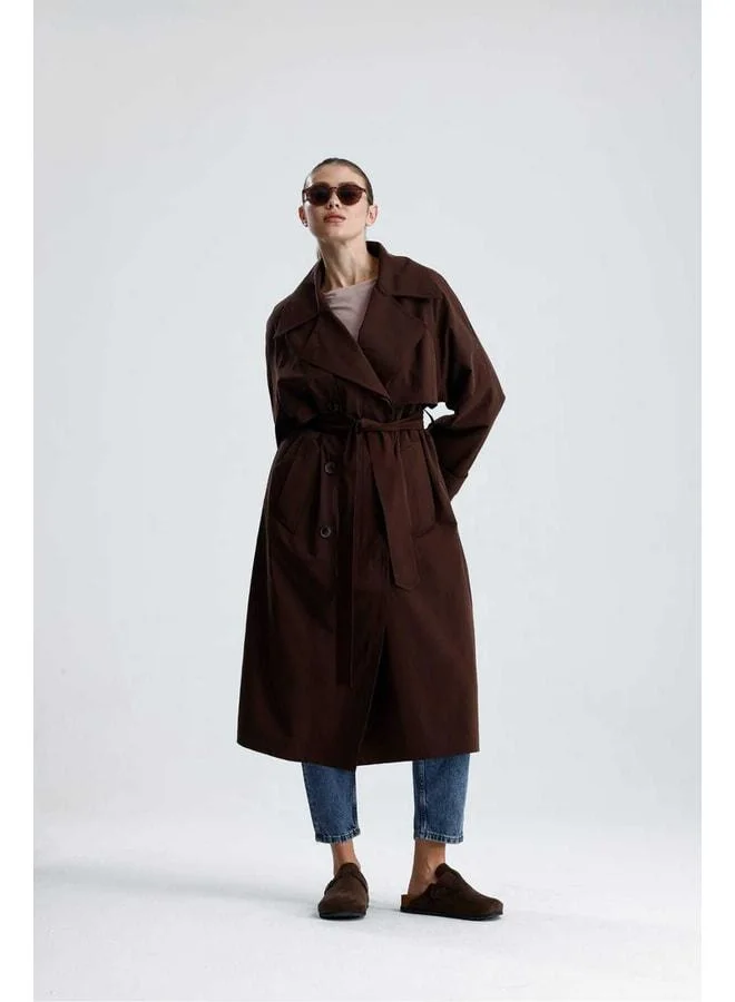 GACACOLLECTION PANTHEON Long Waterproof Fabric Belted Trench Coat.