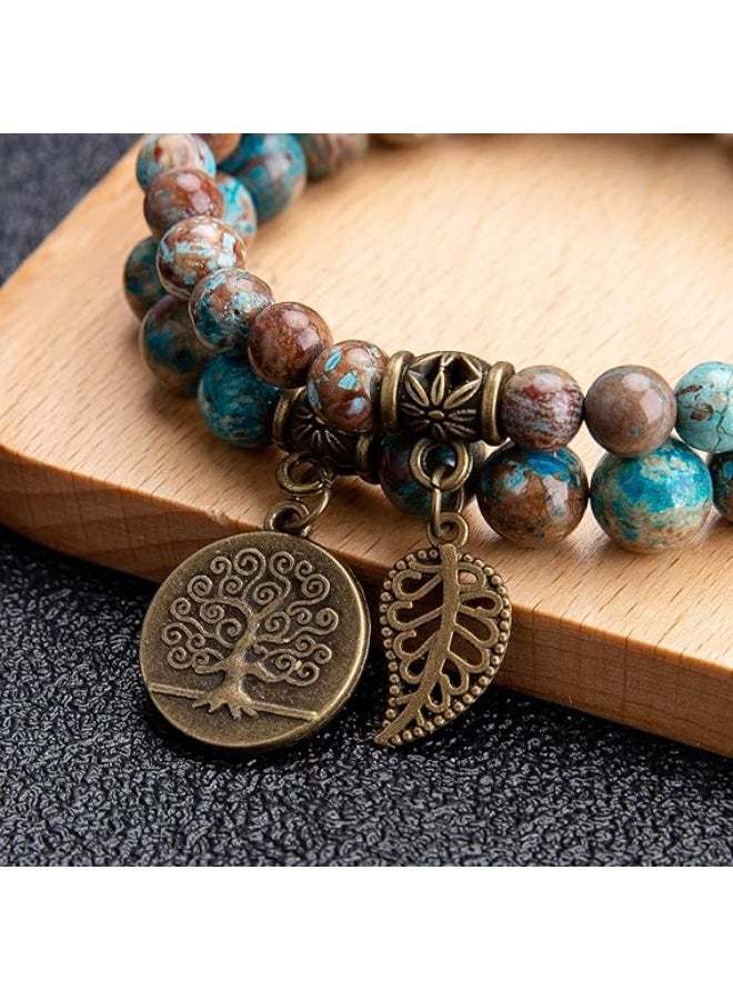 Bivei Natural Semi Precious Gemstone Beads Bracelet for Women - Tree of Life and Leaf Charm Chakra Energy Healing Anxiety Stretch Bracelets - Image 5