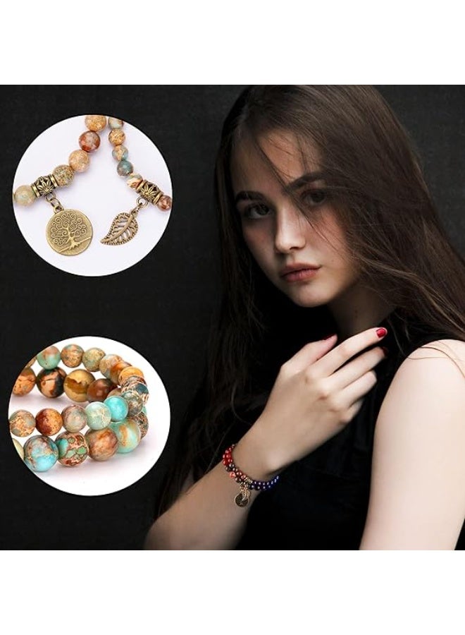 Bivei Natural Semi Precious Gemstone Beads Bracelet for Women - Tree of Life and Leaf Charm Chakra Energy Healing Anxiety Stretch Bracelets - Image 4
