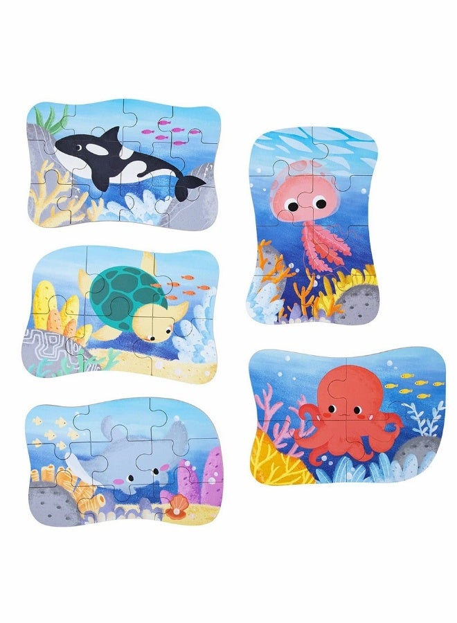 Sea Animal Puzzles for 3 4 5 6 Year Olds, 5-in-1 Jigsaw Puzzles with Iron Box for Storage, Puzzle Toys Gifts for Boys, Girls, Kids and Children (Sea Animal Puzzles) - Image 2