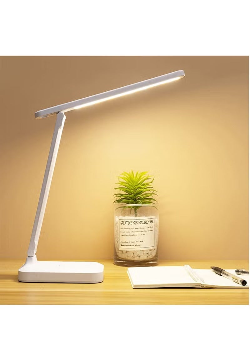 LED Desk Lamp, Table Lamp For Computer/Desktop, Rechargeable, Eye-Caring, Touch Control With USB Charging Port-Bedside Table Lamp for Reading, Study Lamp for Kids, Home, Office White - Image 1