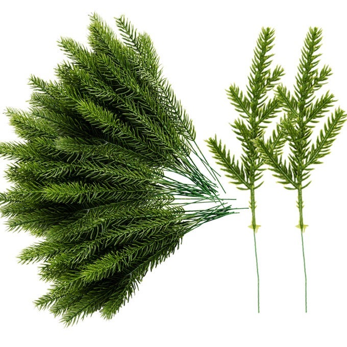 60 PACK ARTIFICIAL PINE NEEDLES BRANCHES GARLAND 67 X 2 INCH GREEN PLANTS FAKE GREENERY PINE PICKS FOR DIY GARLAND WREATH CHRISTMAS EMBELLISHING HOME GARDEN