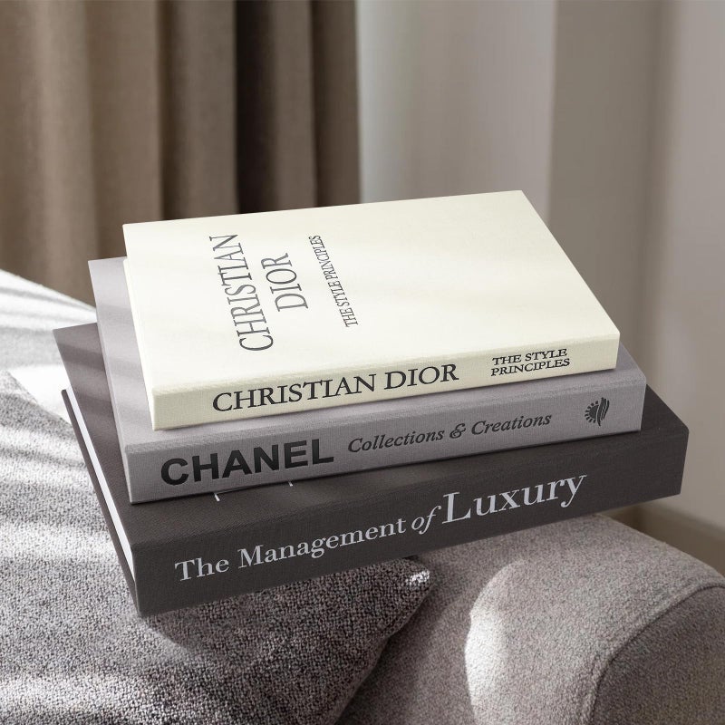 1DOT2 Aesthetic Decorative Books -Set of 3 Minimalist Linen Hardcover Faux/Fake Books for Coffee Table Home Decor Living Room Decoration, Photo Storage or as a Keepsake Box(Black-gray-beige-luxury) - Image 2