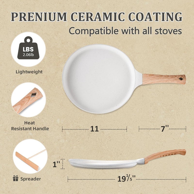 ALMEKAQUZ Crepe Pan11 inch Nonstick Dosa Tawa Pan,Ceramic Crepe Pan,Tortilla Pan for Pancake Omelette Steak Frying Egg with Ergonmic Handle,For All Stoves - Image 2