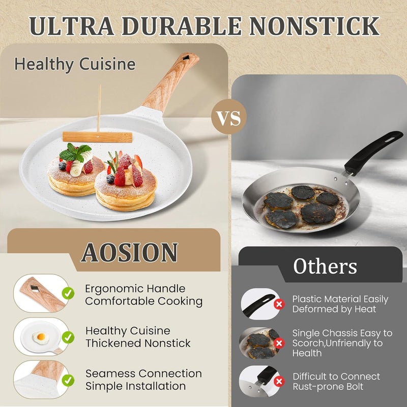 ALMEKAQUZ Crepe Pan11 inch Nonstick Dosa Tawa Pan,Ceramic Crepe Pan,Tortilla Pan for Pancake Omelette Steak Frying Egg with Ergonmic Handle,For All Stoves - Image 3