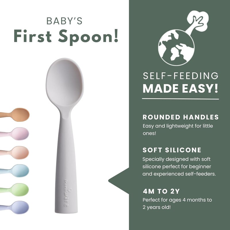 Miniware Training Spoon Cutlery Set for Baby and Toddler - 100% Food Grade Silicone, BPA Free, Dishwasher Safe (Grey and Cotton Candy) - Image 3
