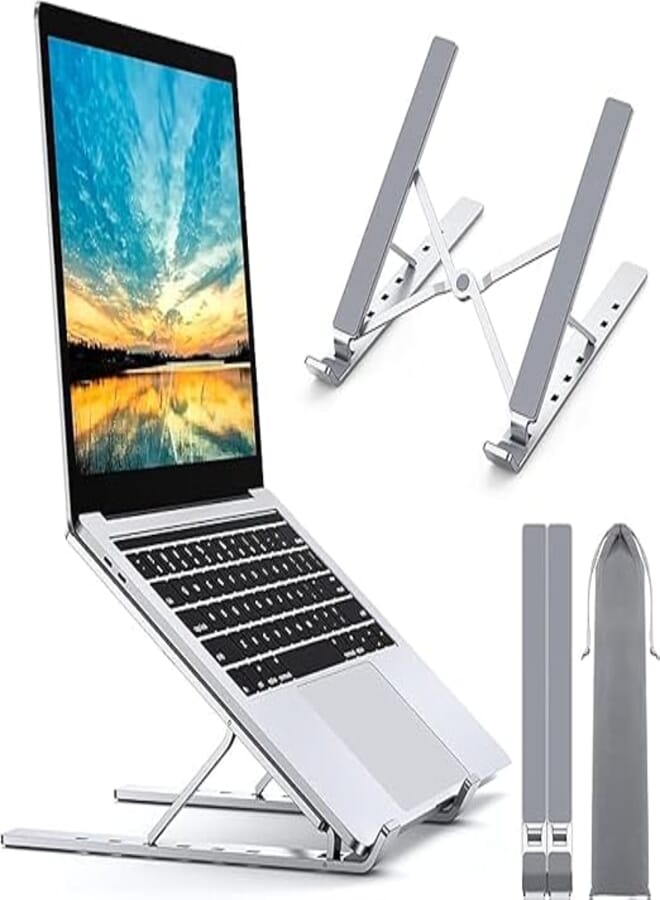Metal Laptop Stand, Aluminum Portable Laptop Cooling Desk Holder, 9-Levels Adjustable Notebook Riser Mount, Ventilated Computer Stand, Compatible with MacBook Pro Air, iPad, Dell,10-15.6” Laptops.