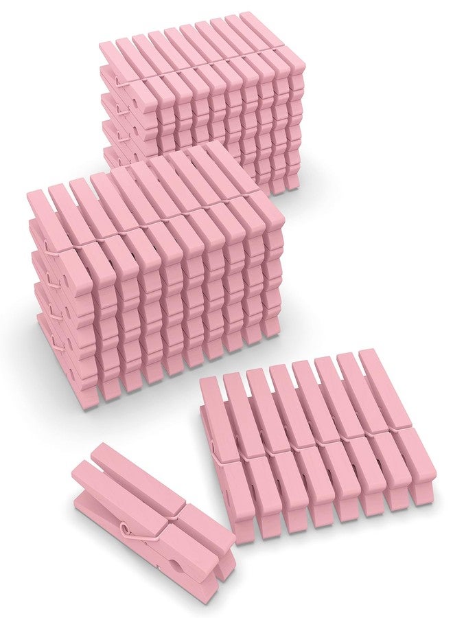 FeFu Pink Clothes Pins Wooden 100 Pack, Colored Clothespins for Craft Art Baby Shower Classroom 2.9 Inch - Image 1