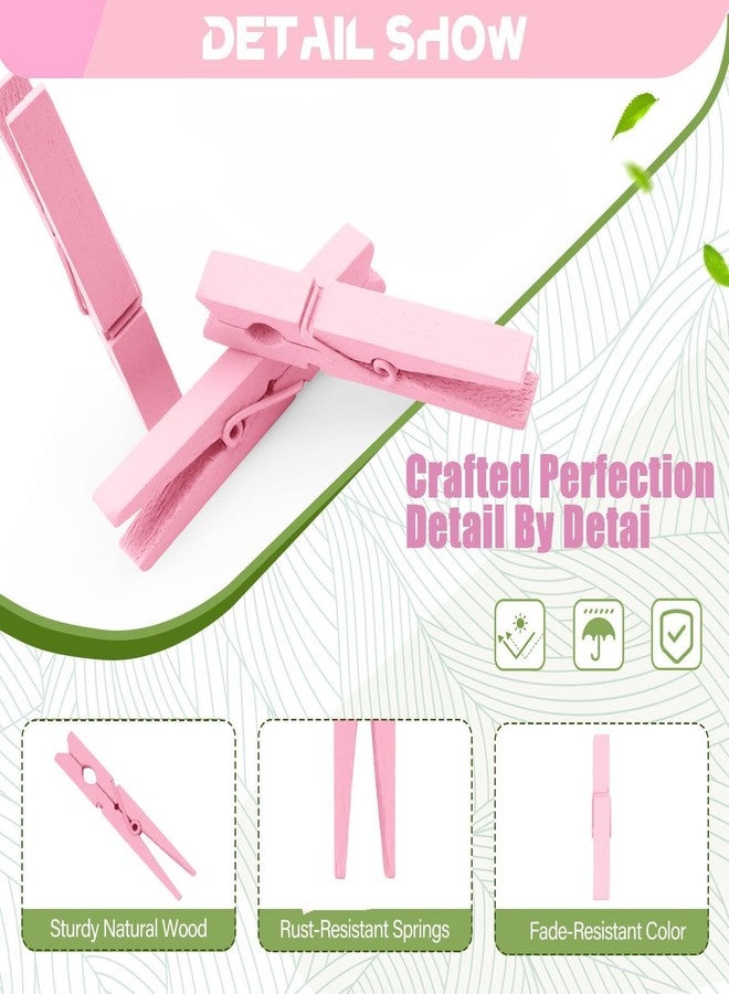 FeFu Pink Clothes Pins Wooden 100 Pack, Colored Clothespins for Craft Art Baby Shower Classroom 2.9 Inch - Image 2