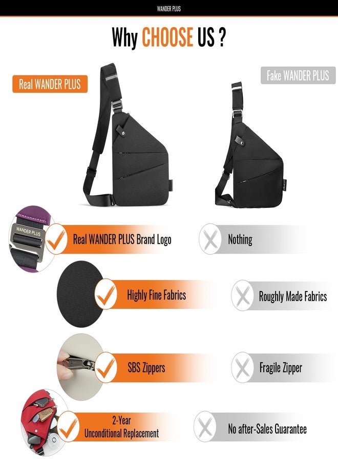 WANDER PLUS® Left Shoulder Anti Theft Crossbody Travel Bag for Women Men, Multi-pocket Crossbody Bag, Slim Sling Bag with Adjustable Strap, Black, Black - Image 4